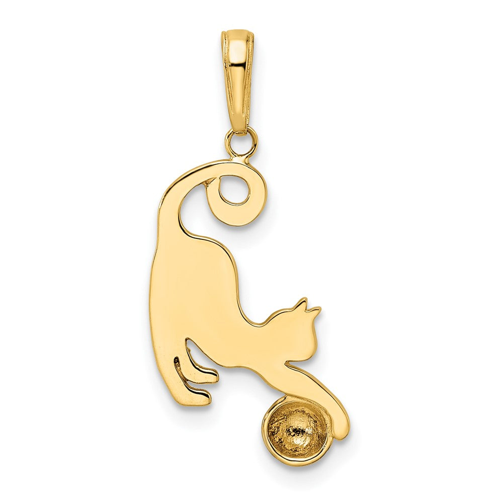 14K Gelb- und Rhodiumgold sowie Weißrhodium, diamantiert, Katze-und-Ball-Anhänger