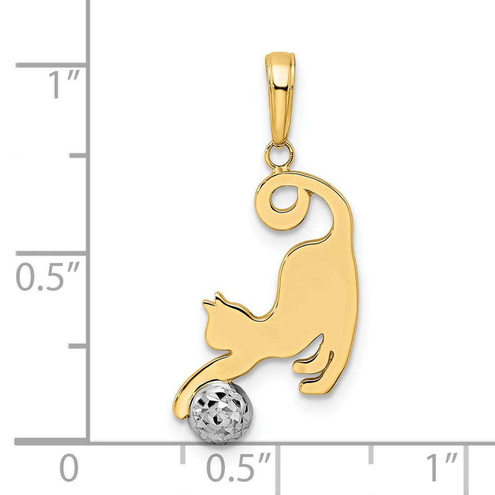 14K Gelb- und Rhodiumgold sowie Weißrhodium, diamantiert, Katze-und-Ball-Anhänger