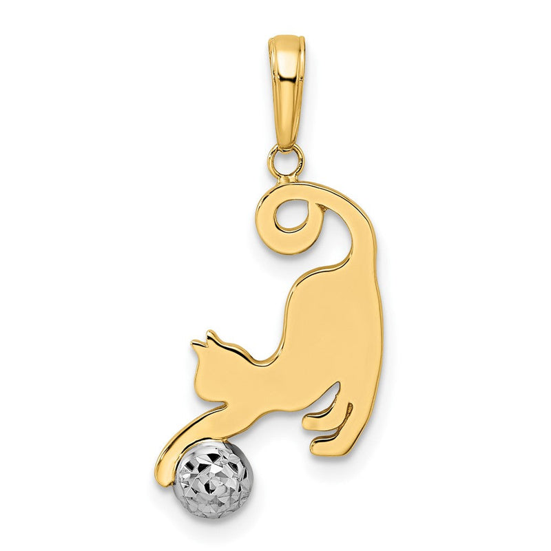 14K Gelb- und Rhodiumgold sowie Weißrhodium, diamantiert, Katze-und-Ball-Anhänger