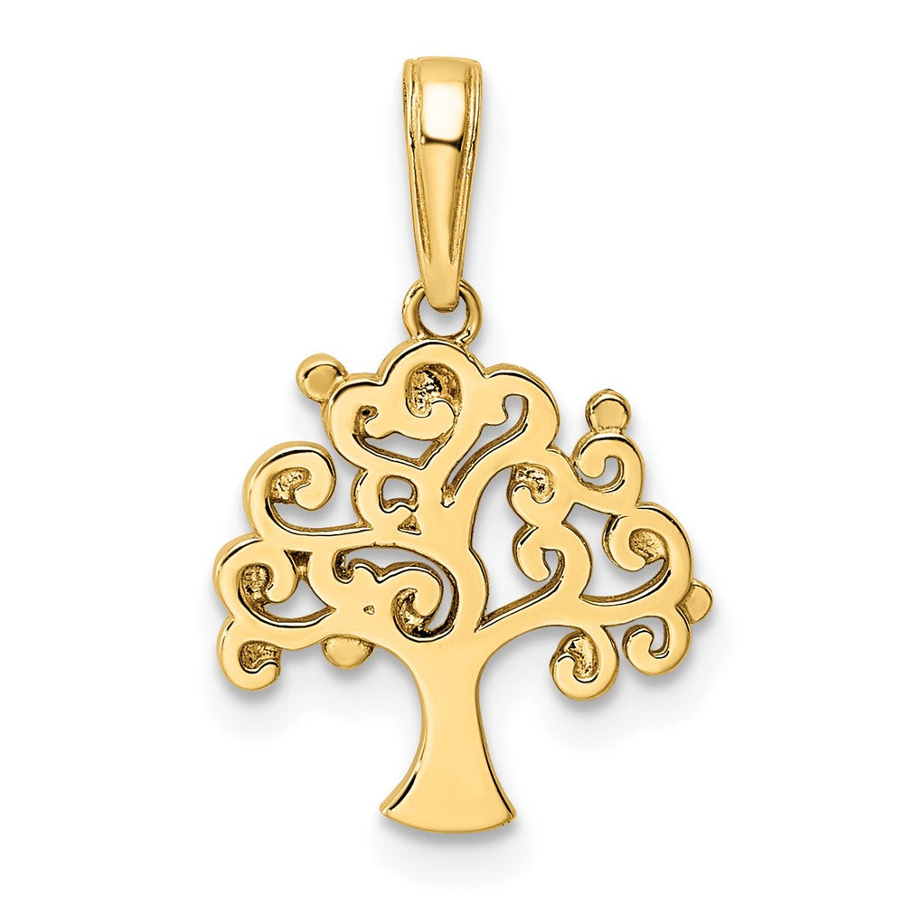 14K Gelb & Rhodium und Weiß Diamantiert Baum Of Leben Anhänger