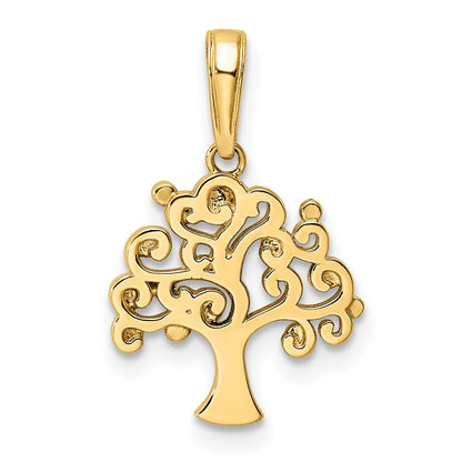14K Gelb & Rhodium und Weiß Diamantiert Baum Of Leben Anhänger
