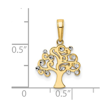 14K Gelb & Rhodium und Weiß Diamantiert Baum Of Leben Anhänger