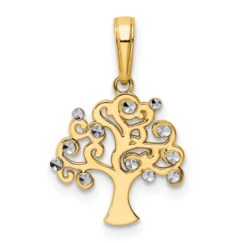 14K Gelb & Rhodium und Weiß Diamantiert Baum Of Leben Anhänger