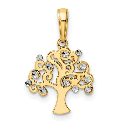 14K Gelb & Rhodium und Weiß Diamantiert Baum Of Leben Anhänger