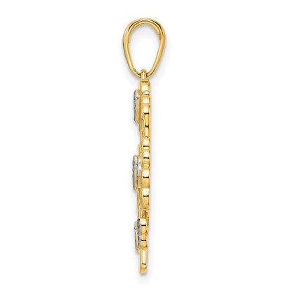 14K Gelbgold und Weißgold mit Rhodiumbeschichtung, diamantgeschliffener Baum-des-Lebens-Anhänger in Herzform