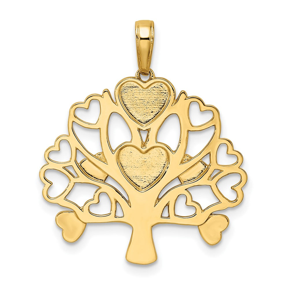 14K Gelbgold und Weißgold mit Rhodiumbeschichtung, diamantgeschliffener Baum-des-Lebens-Anhänger in Herzform