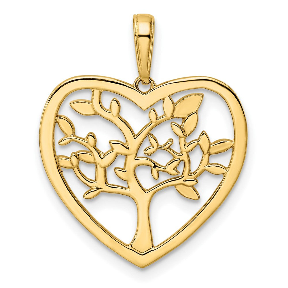 14K Gelb- und Rhodiumgold sowie Weißrhodium Diamant-geschnittener Baum-des-Lebens-Herz-Anhänger