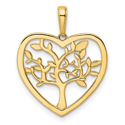 14K Gelb- und Rhodiumgold sowie Weißrhodium Diamant-geschnittener Baum-des-Lebens-Herz-Anhänger