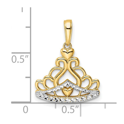 14 Karat Gelb- und Rhodiumgold sowie Weißrhodium Diamantgeschliffener Kronen-Anhänger