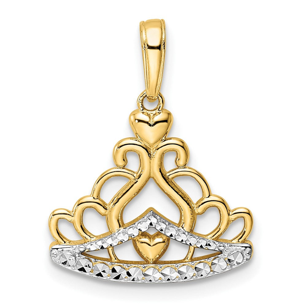 14 Karat Gelb- und Rhodiumgold sowie Weißrhodium Diamantgeschliffener Kronen-Anhänger