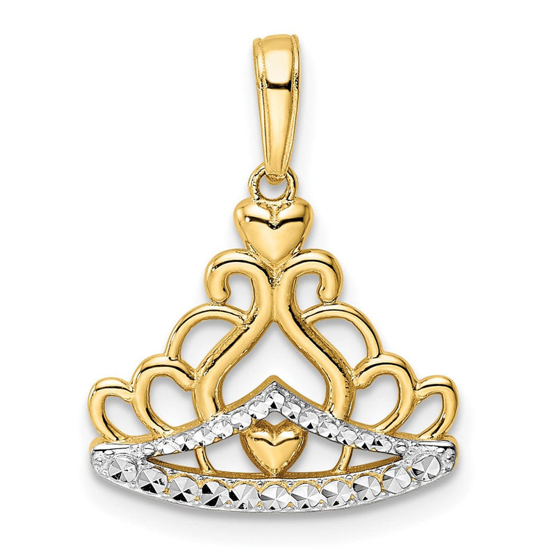 14 Karat Gelb- und Rhodiumgold sowie Weißrhodium Diamantgeschliffener Kronen-Anhänger