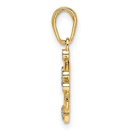 14K Gelb & Rhodium Gold und Weiß Rhodium Diamantiert Krone Anhänger