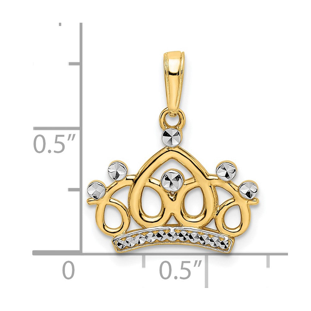 14K Gelb & Rhodium Gold und Weiß Rhodium Diamantiert Krone Anhänger