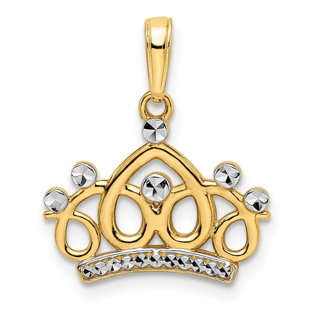14K Gelb & Rhodium Gold und Weiß Rhodium Diamantiert Krone Anhänger