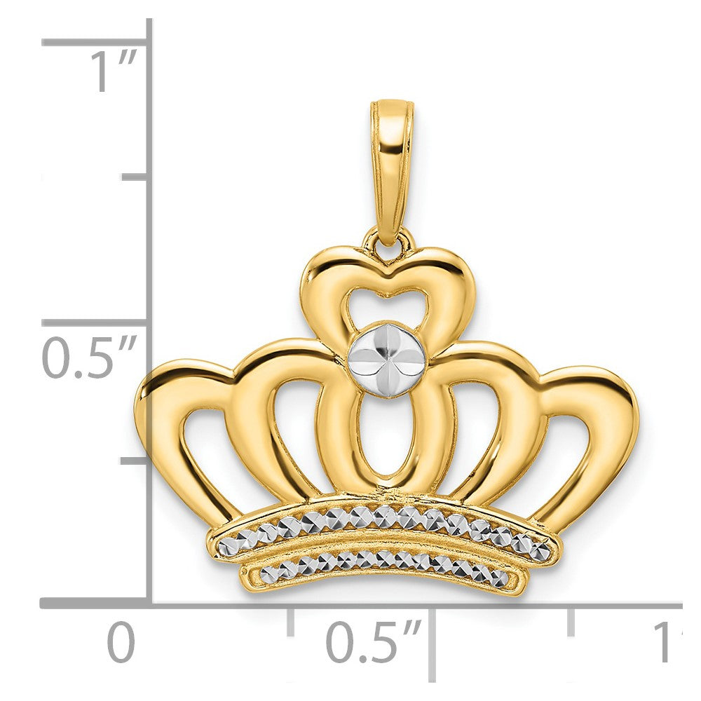 14K Gelb- und Rhodiumgold sowie Weiß-Rhodium Diamantgeschliffener Kronen-Anhänger