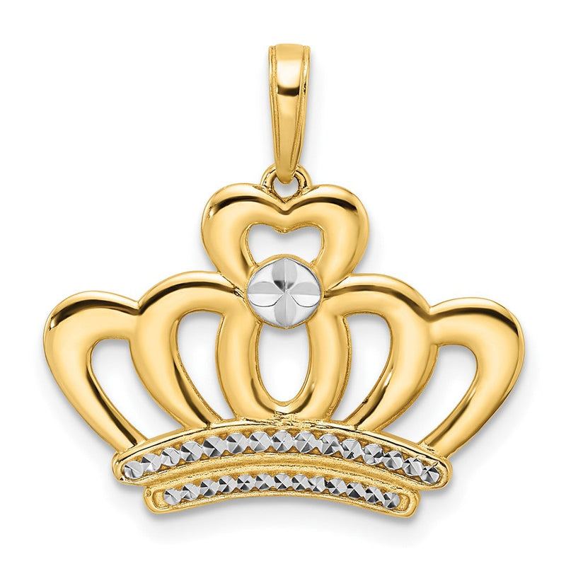 14K Gelb- und Rhodiumgold sowie Weiß-Rhodium Diamantgeschliffener Kronen-Anhänger
