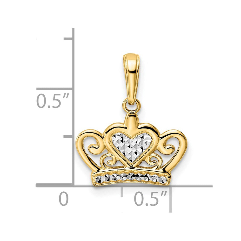 14K Gelb & Rhodium und Weiß Diamantiert Herz Krone Anhänger