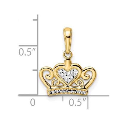 14K Gelb & Rhodium und Weiß Diamantiert Herz Krone Anhänger