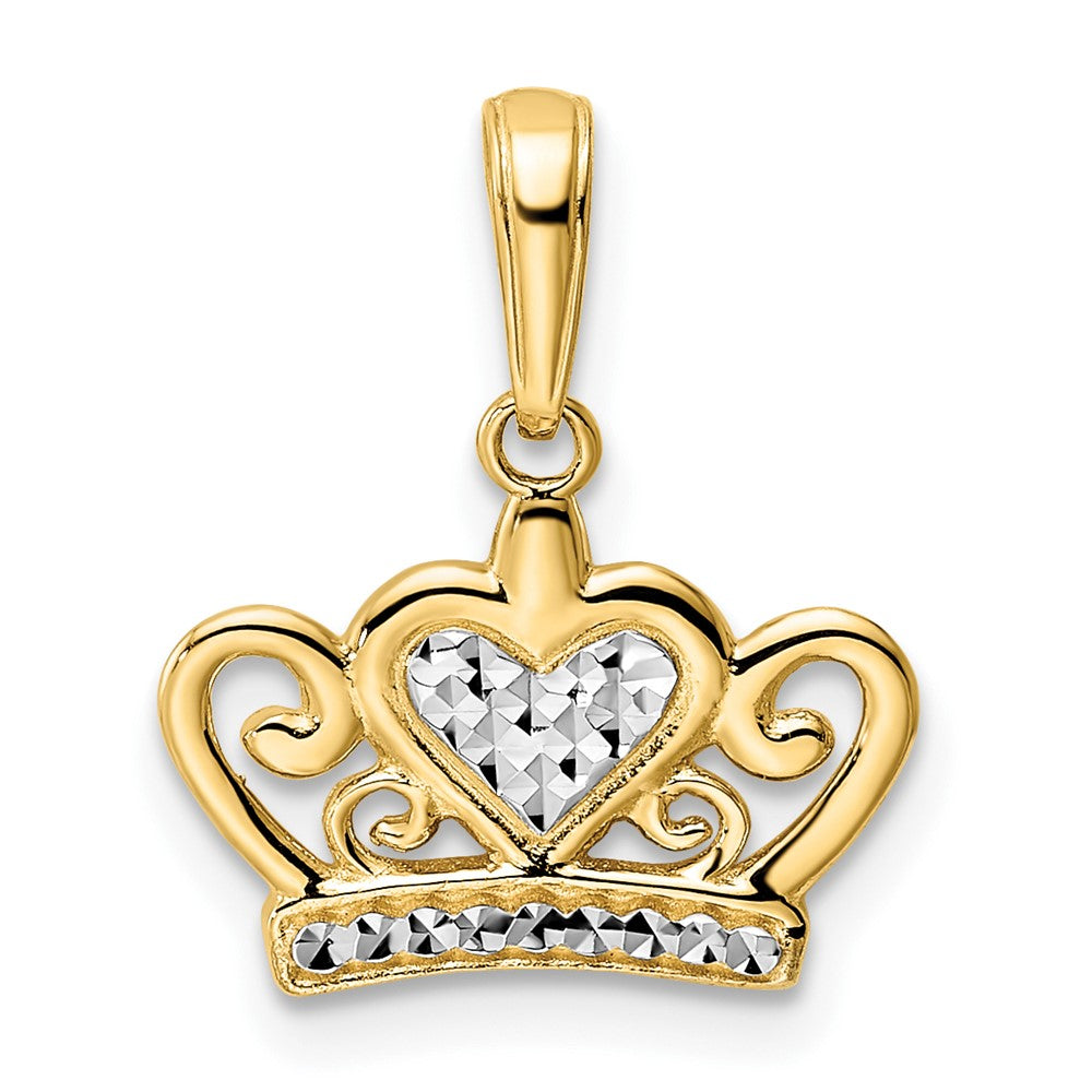14K Gelb & Rhodium und Weiß Diamantiert Herz Krone Anhänger