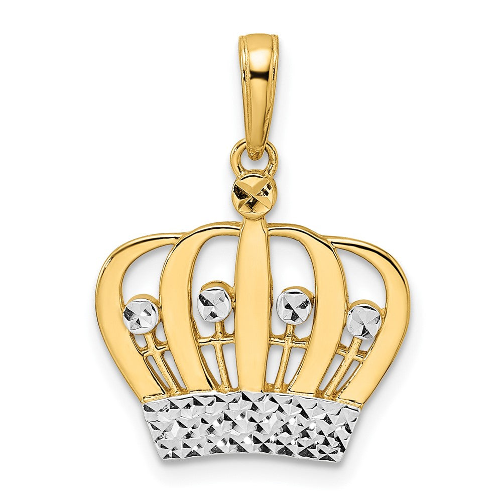 14K Gelb- und Rhodium-Gold sowie Weiß-Rhodium Diamantgeschliffener Kronen-Anhänger