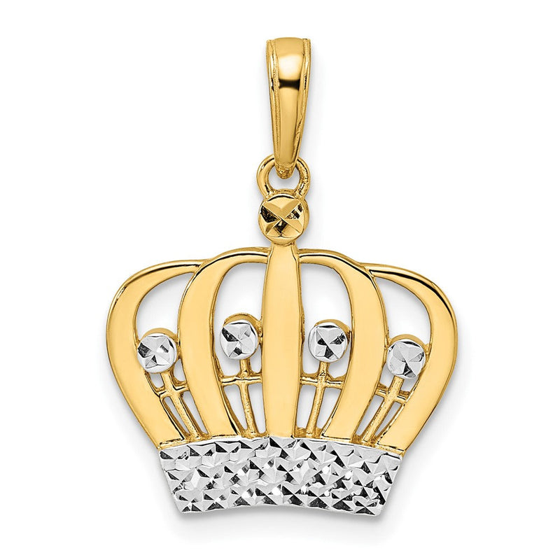 14K Gelb- und Rhodium-Gold sowie Weiß-Rhodium Diamantgeschliffener Kronen-Anhänger