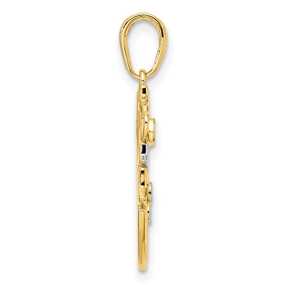 14K Gelbgold & Rhodium-Gold & Weißrhodium diamantierter Herz-, Stern- und Mond-Anhänger