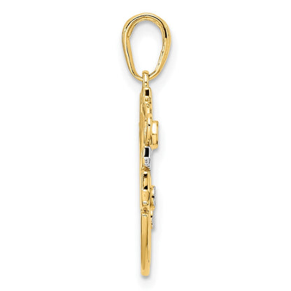 14K Gelbgold & Rhodium-Gold & Weißrhodium diamantierter Herz-, Stern- und Mond-Anhänger