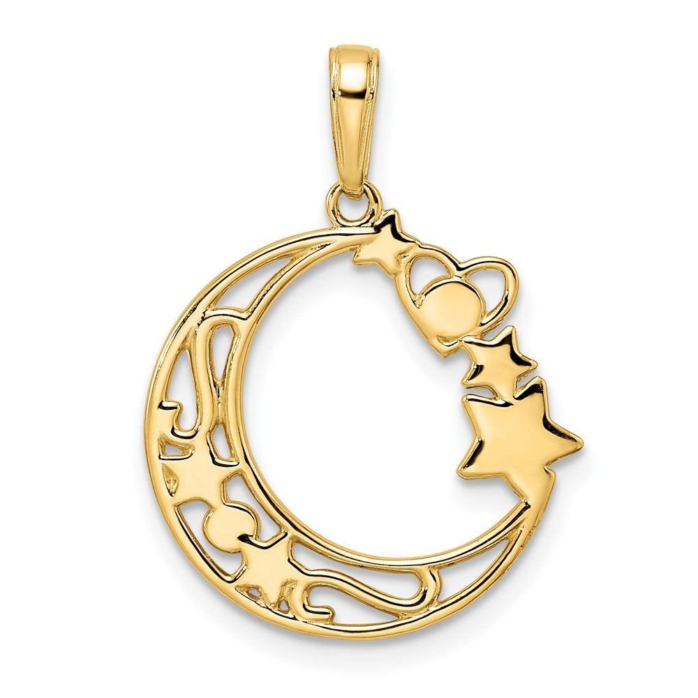14K Gelbgold & Rhodium-Gold & Weißrhodium diamantierter Herz-, Stern- und Mond-Anhänger