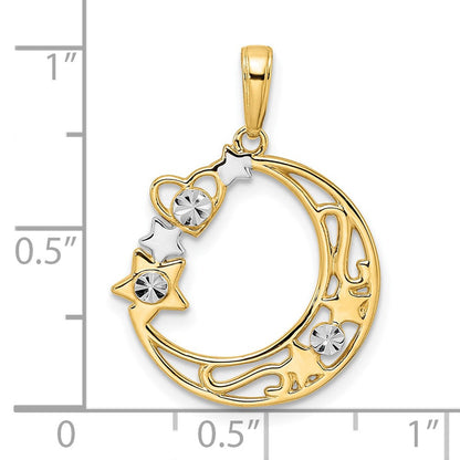 14K Gelbgold & Rhodium-Gold & Weißrhodium diamantierter Herz-, Stern- und Mond-Anhänger