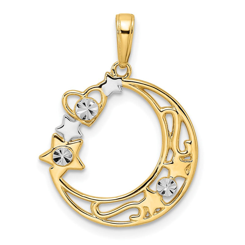 14K Gelbgold & Rhodium-Gold & Weißrhodium diamantierter Herz-, Stern- und Mond-Anhänger