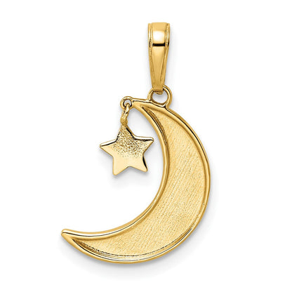 14K Gelbgold & Rhodium & Weißrhodium Mond-Anhänger mit baumelndem Stern