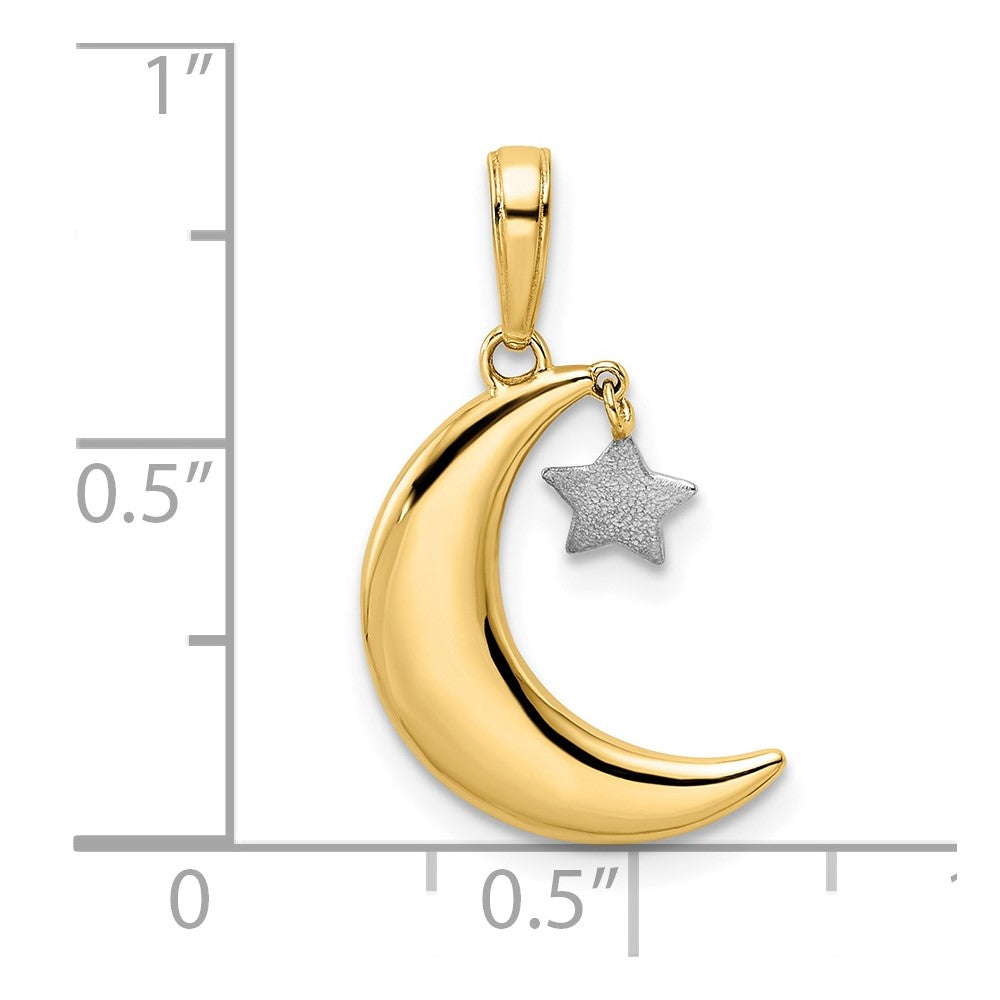 14K Gelbgold & Rhodium & Weißrhodium Mond-Anhänger mit baumelndem Stern