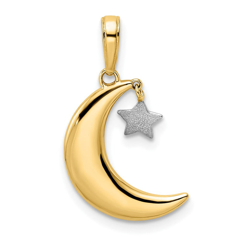 14K Gelbgold & Rhodium & Weißrhodium Mond-Anhänger mit baumelndem Stern