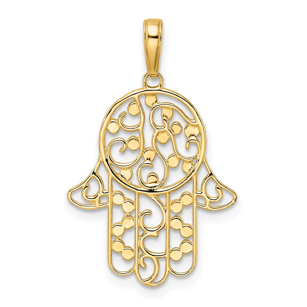 14K Gelbgold & Rhodiumgold & Weißrhodium diamantiert (D/C) Fancy Hamsa-Anhänger
