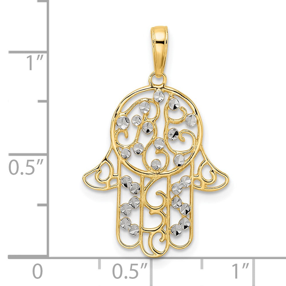 14K Gelbgold & Rhodiumgold & Weißrhodium diamantiert (D/C) Fancy Hamsa-Anhänger