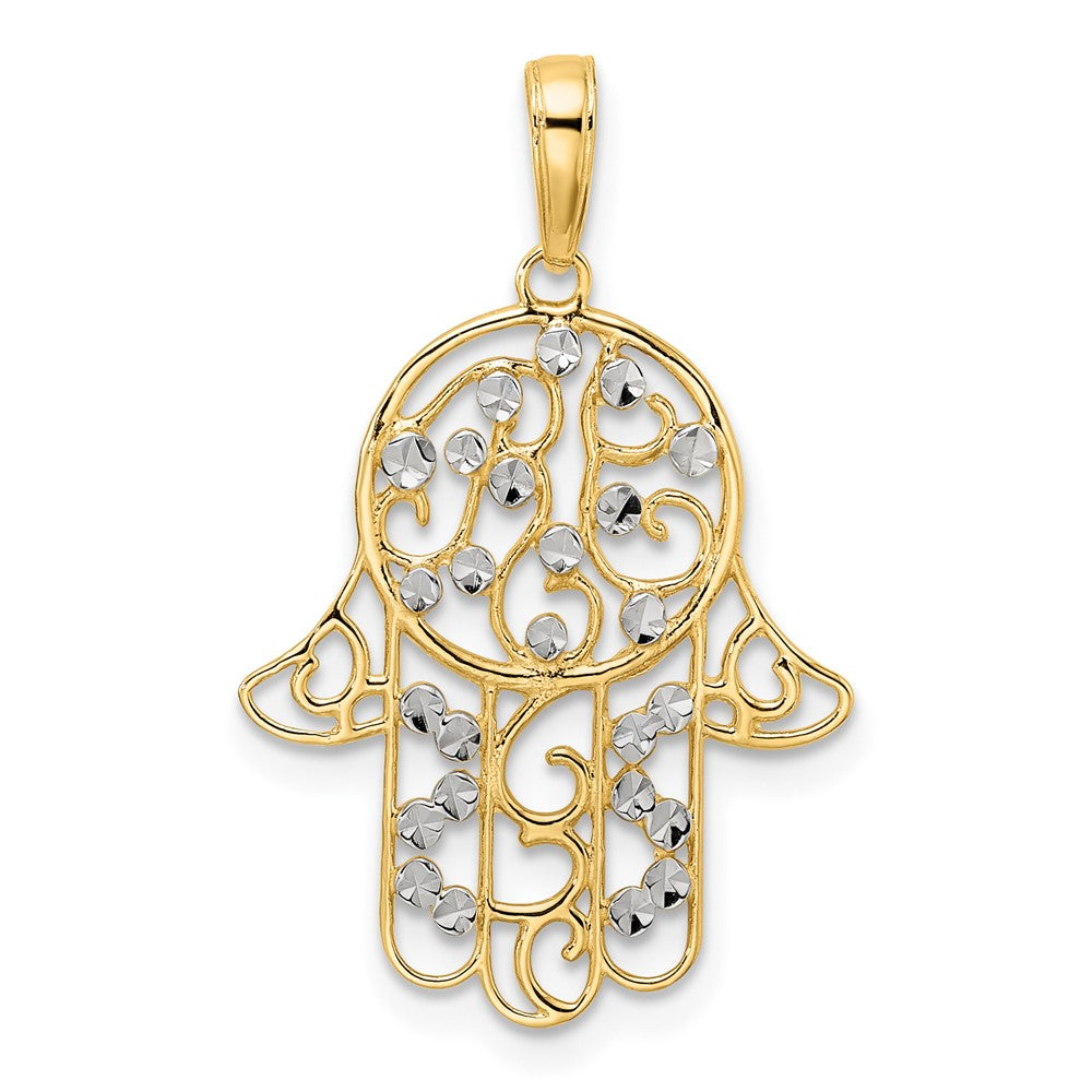 14K Gelbgold & Rhodiumgold & Weißrhodium diamantiert (D/C) Fancy Hamsa-Anhänger