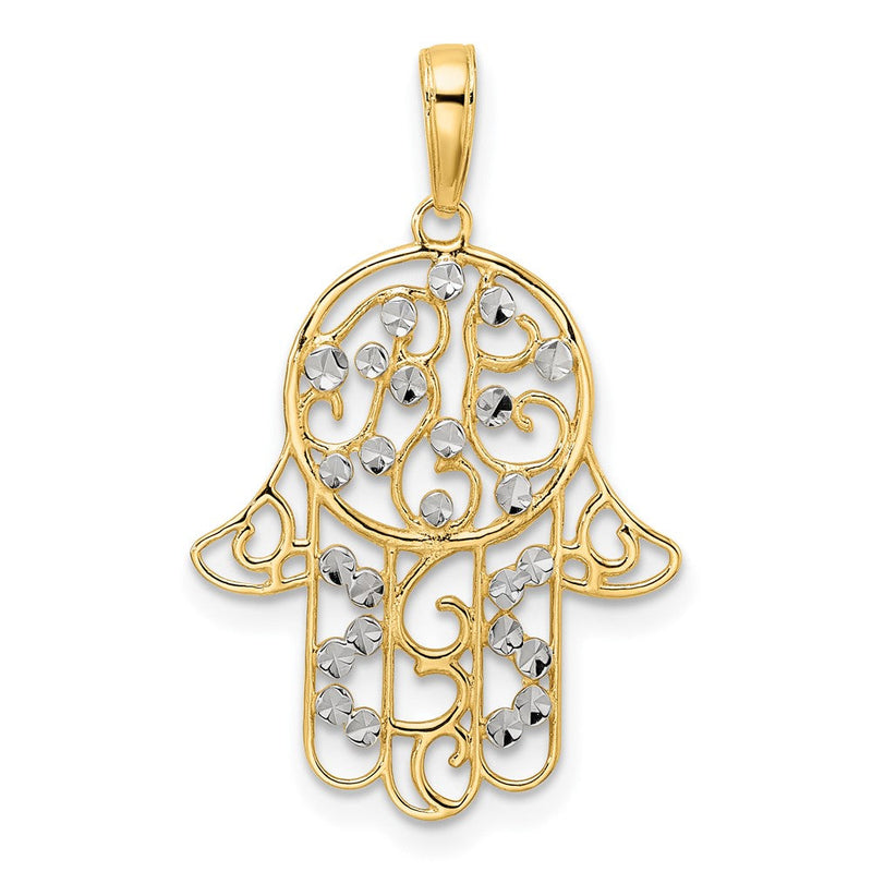14K Gelbgold & Rhodiumgold & Weißrhodium diamantiert (D/C) Fancy Hamsa-Anhänger