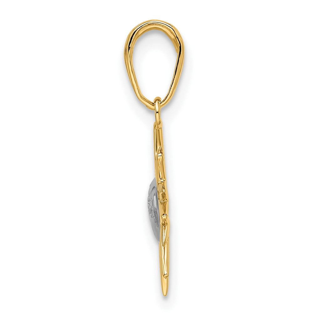 14K Gelb & Rhodium Weiß Diamantiert Sonne Anhänger