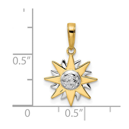 14K Gelb & Rhodium Weiß Diamantiert Sonne Anhänger