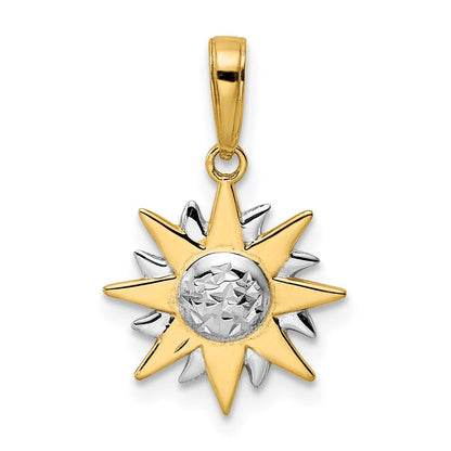 14K Gelb & Rhodium Weiß Diamantiert Sonne Anhänger