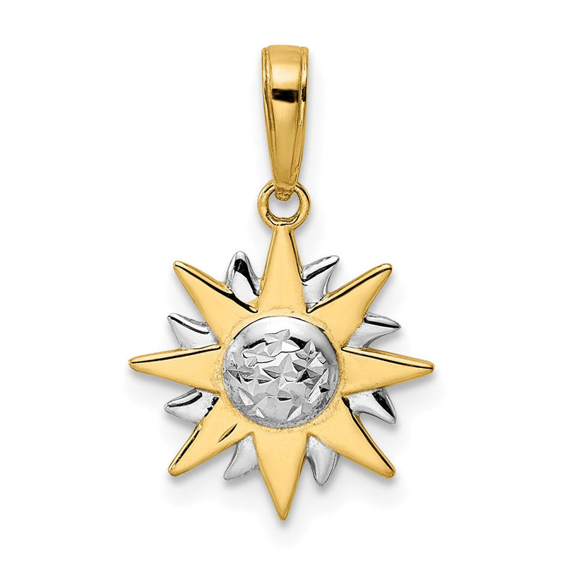 14K Gelb & Rhodium Weiß Diamantiert Sonne Anhänger