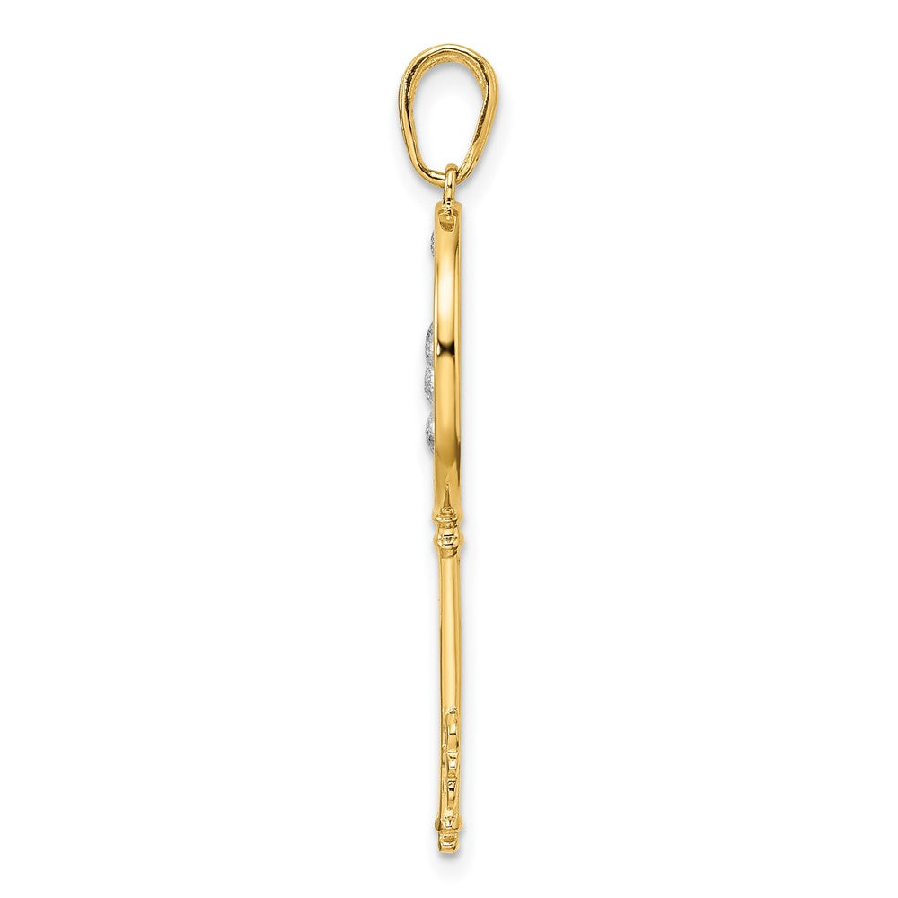 14K Gelbgold und Rhodium mit Weiß-Rhodium-Blumen-Schlüsselanhänger