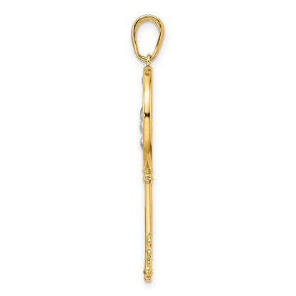 14K Gelbgold und Rhodium mit Weiß-Rhodium-Blumen-Schlüsselanhänger