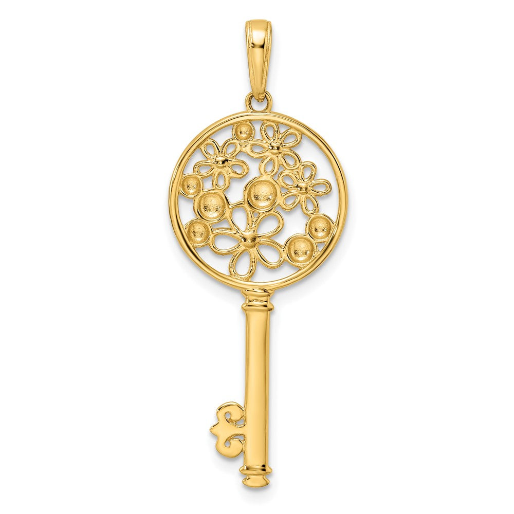 14K Gelbgold und Rhodium mit Weiß-Rhodium-Blumen-Schlüsselanhänger