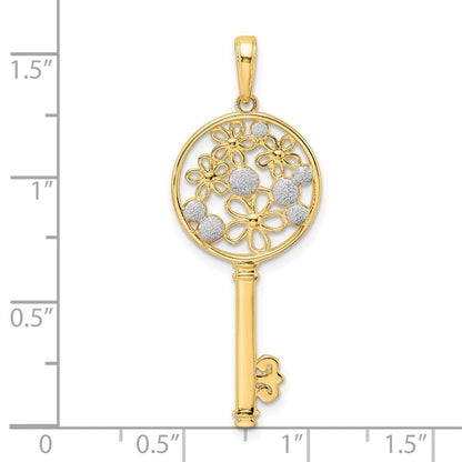 14K Gelbgold und Rhodium mit Weiß-Rhodium-Blumen-Schlüsselanhänger