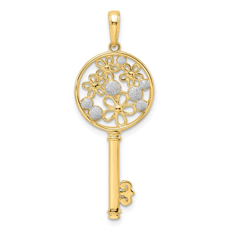 14K Gelbgold und Rhodium mit Weiß-Rhodium-Blumen-Schlüsselanhänger