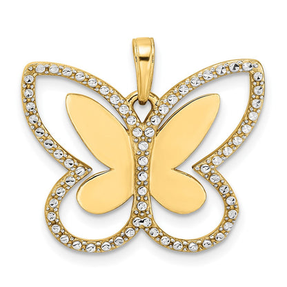 14K Gelb- und Rhodiumgold sowie Weißrhodium Diamantgeschliffener Schmetterlings-Anhänger