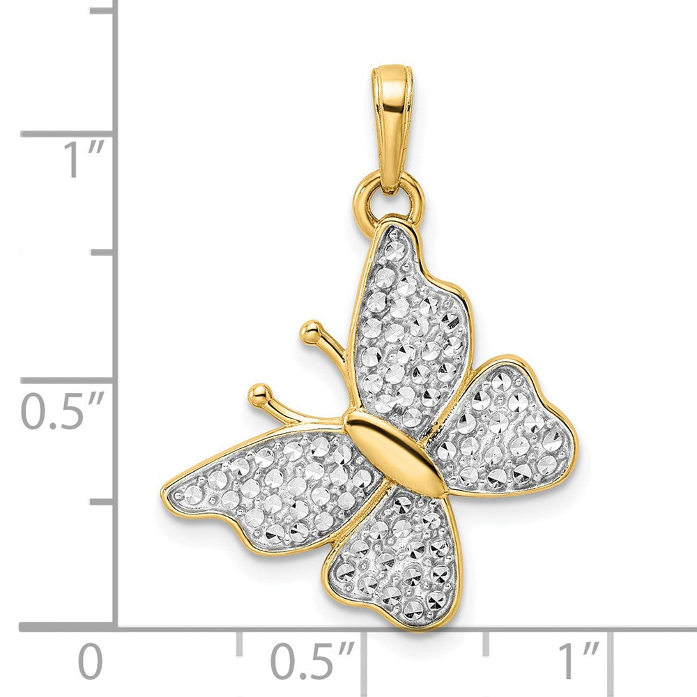 14K Gelb- und Rhodiumgold sowie Weißrhodium-Diamantschliff-Fantasie-Schmetterlingsanhänger