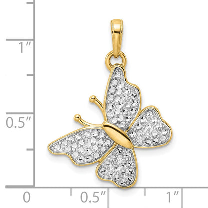 14K Gelb- und Rhodiumgold sowie Weißrhodium-Diamantschliff-Fantasie-Schmetterlingsanhänger