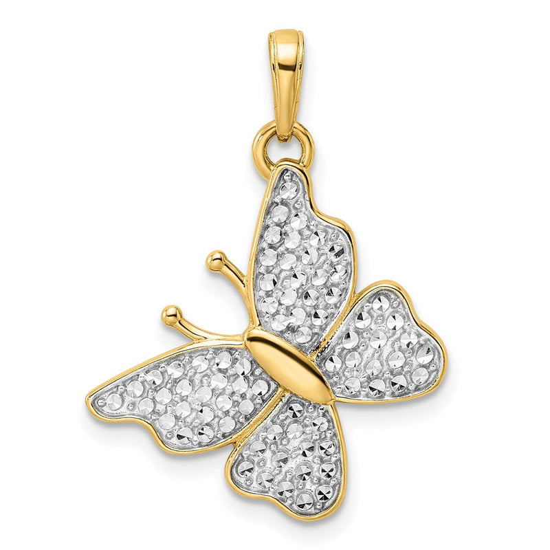 14K Gelb- und Rhodiumgold sowie Weißrhodium-Diamantschliff-Fantasie-Schmetterlingsanhänger